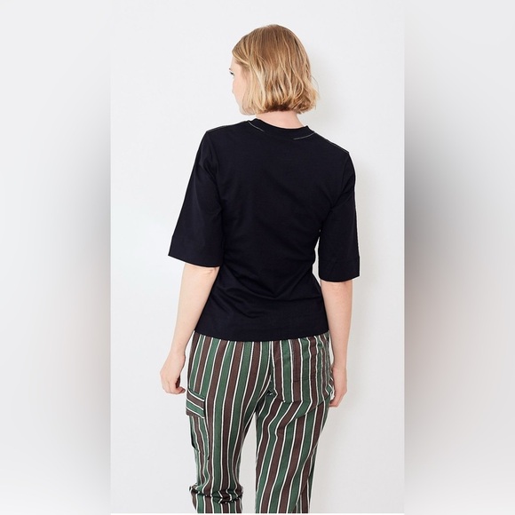 Ganni Gather Detail T Shirt in Black Size XXS - Picture 2 of 12